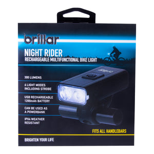 Brillar Night Rider - 300 Lumen Rechargeable Multifunctional Bike Light
